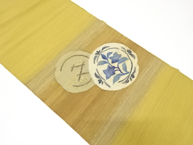 絵皿に草花模様織り出し名古屋帯